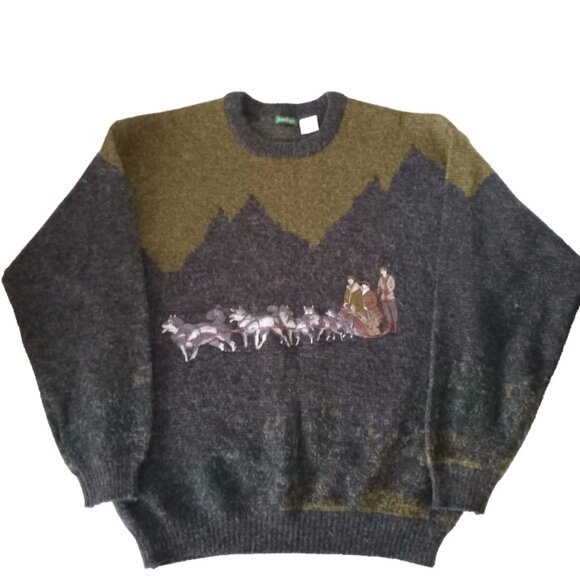 Women's Vintage Knit Sweater Pullover Mountain Wilderness Nature Outdoor Winter - Picture 2 of 4